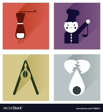 Set flat icons with long shadow chefs tools vector image