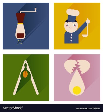 Set flat icons with long shadow chefs tools vector image