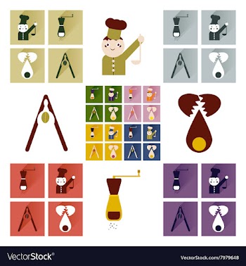Set flat icons with long shadow chefs tools vector image