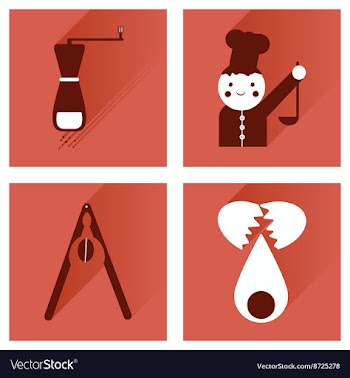 Set flat icons with long shadow chefs tools vector image