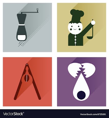 Set flat icons with long shadow chefs tools vector image