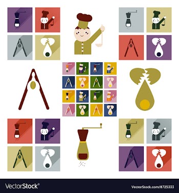 Set flat icons with long shadow chefs tools vector image