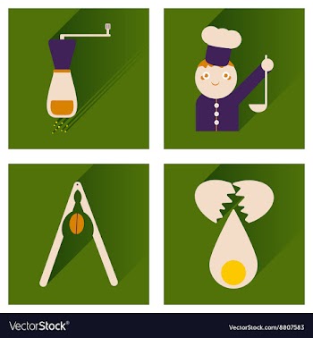 Set flat icons with long shadow chefs tools vector image