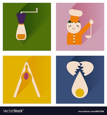 Set flat icons with long shadow chefs tools vector image