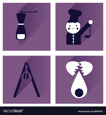 Set flat icons with long shadow chefs tools vector image