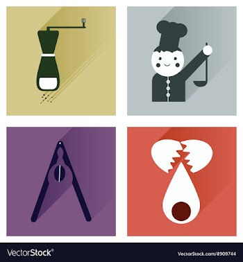 Set flat icons with long shadow chefs tools vector image