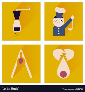 Set flat icons with long shadow chefs tools vector image