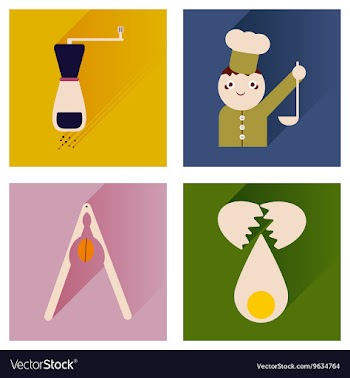 Set flat icons with long shadow chefs tools vector image