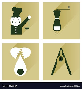Set flat icons with long shadow chefs tools vector image