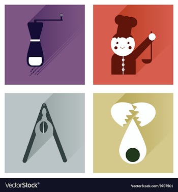 Set flat icons with long shadow chefs tools vector image