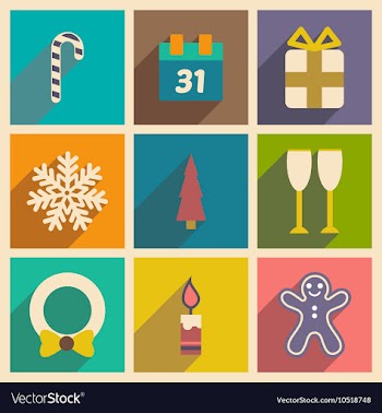 Set flat icons with long shadow Christmas and New vector image