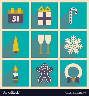 Set flat icons with long shadow Christmas and New vector image