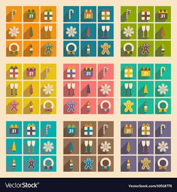 Set flat icons with long shadow Christmas and New vector image