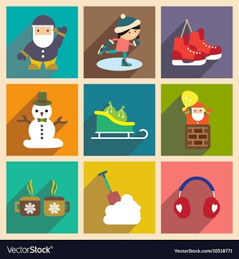 Set flat icons with long shadow Christmas and New vector image