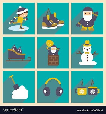 Set flat icons with long shadow Christmas and New vector image
