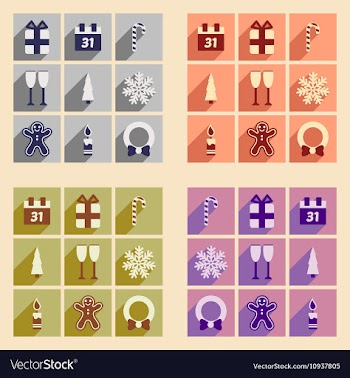 Set flat icons with long shadow Christmas and New vector image