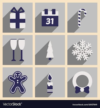 Set flat icons with long shadow Christmas and New vector image