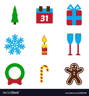 Set flat icons with long shadow Christmas and New vector image