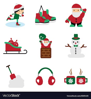 Set flat icons with long shadow Christmas and New vector image