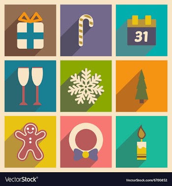 Set flat icons with long shadow Christmas and New vector image