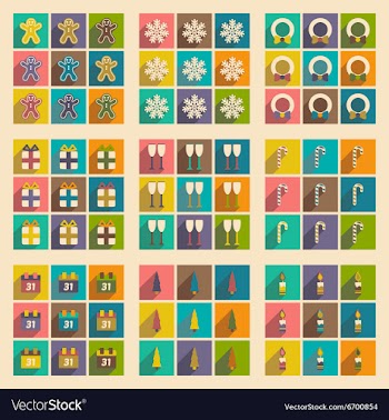 Set flat icons with long shadow Christmas and New vector image
