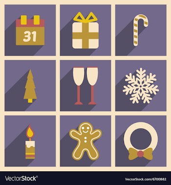 Set flat icons with long shadow Christmas and New vector image