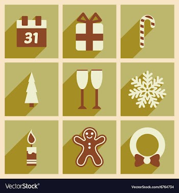 Set flat icons with long shadow Christmas and New vector image