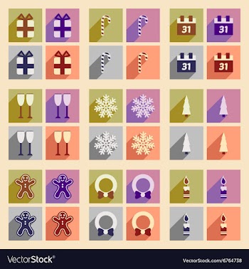Set flat icons with long shadow Christmas and New vector image