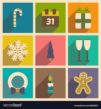Set flat icons with long shadow Christmas and New vector image