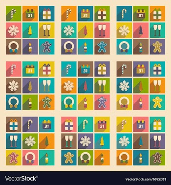 Set flat icons with long shadow Christmas and New vector image