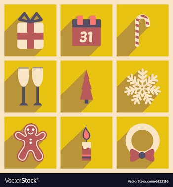 Set flat icons with long shadow Christmas and New vector image