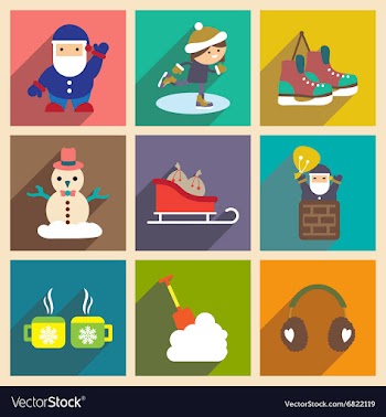 Set flat icons with long shadow Christmas and New vector image
