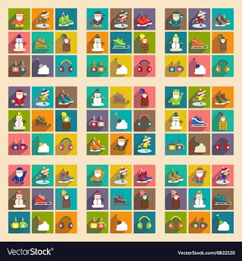 Set flat icons with long shadow Christmas and New vector image