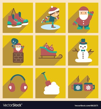 Set flat icons with long shadow Christmas and New vector image