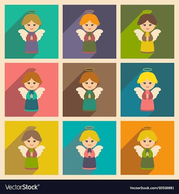 Set flat icons with long shadow Christmas angel vector image
