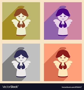 Set flat icons with long shadow Christmas angel vector image