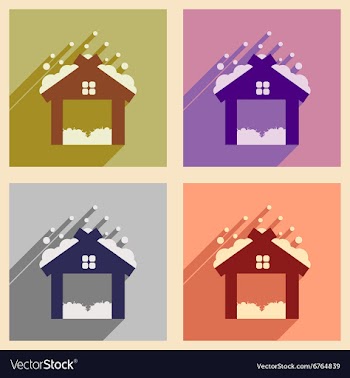 Set flat icons with long shadow Christmas barn vector image