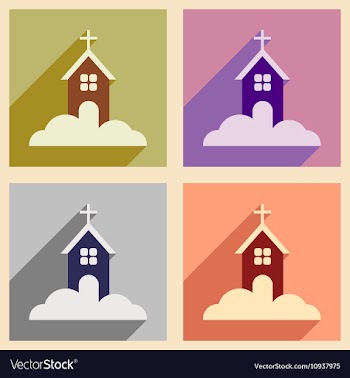Set flat icons with long shadow Christmas church vector image