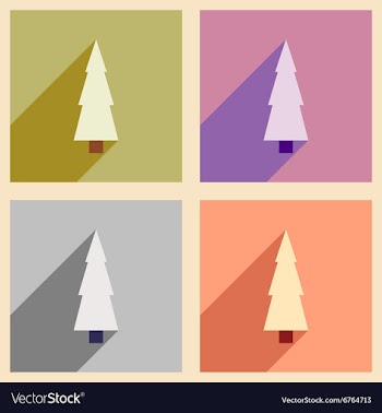 Set flat icons with long shadow Christmas tree vector image