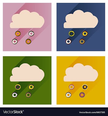 Set flat icons with long shadow cloud and vector image