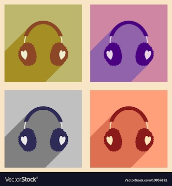 Set flat icons with long shadow earmuffs hearts vector image