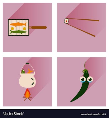 Set flat icons with long shadow exotic food vector image