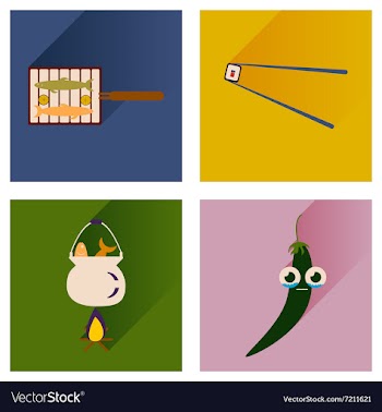 Set flat icons with long shadow exotic food vector image