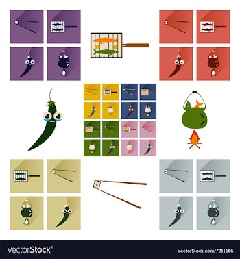Set flat icons with long shadow exotic food vector image