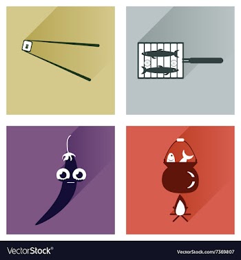 Set flat icons with long shadow exotic food vector image