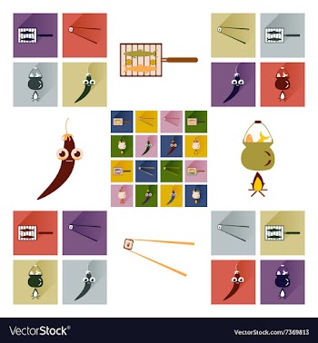 Set flat icons with long shadow exotic food vector image