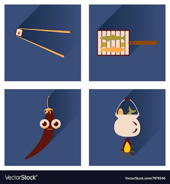 Set flat icons with long shadow exotic food vector image