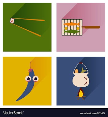 Set flat icons with long shadow exotic food vector image