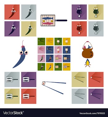 Set flat icons with long shadow exotic food vector image