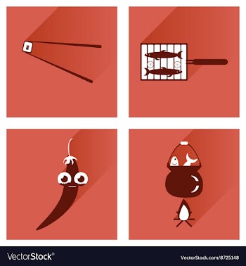 Set flat icons with long shadow exotic food vector image